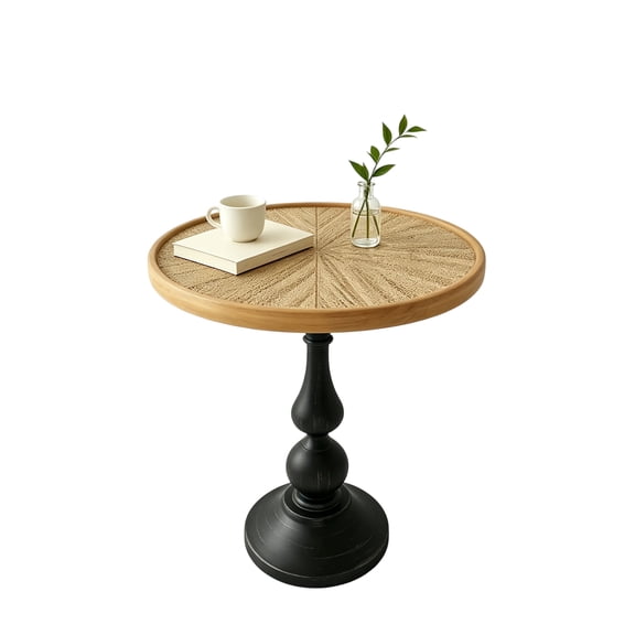 Retro Round Wooden Side Table, French Country Pedestal End Table, Modern Small Accent Coffee Tea Table, Multipurpose Furniture for Living Room, Restaurant and Home Decor