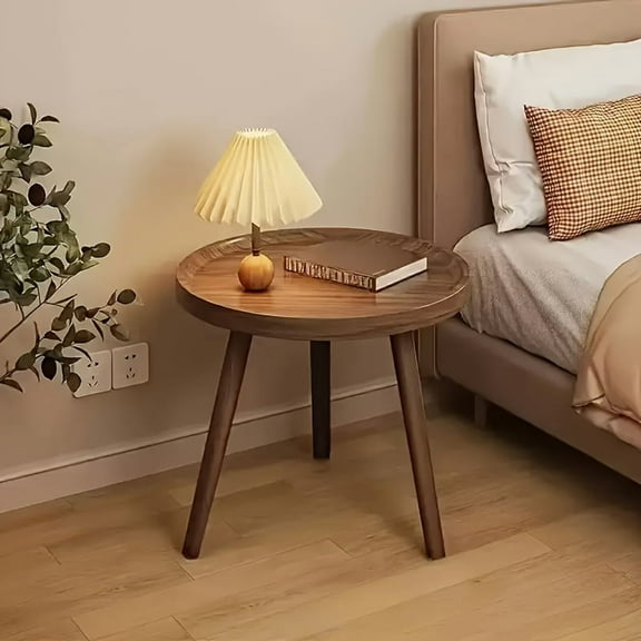 A Retro Round Wooden Side Table - With Sturdy Legs, Suitable For Living Rooms, Bedrooms, Small Space Placement, Home Decoration, And Easy Installation
