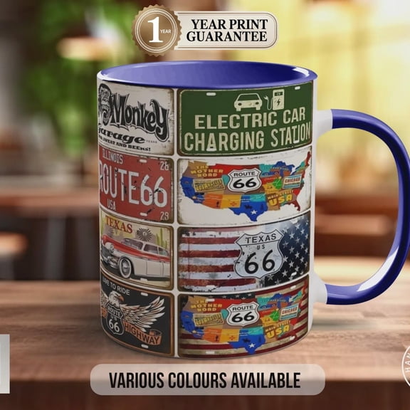 Retro Route 66 Mug: Vintage US Highway Sign Collage