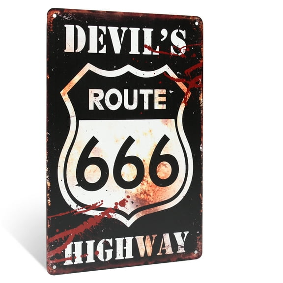 Retro Route 666 Devil's Highway Metal 8x12 Street Sign Novelty Man Cave Garage Home Bar Wall Decor