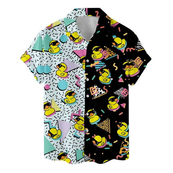 Retro Rubber Duck Hawaiian Shirt For Men Duckies Bowling Shape Shirt Mens Hawaiian Shirts Short Sleeve Button Down Shirt Men