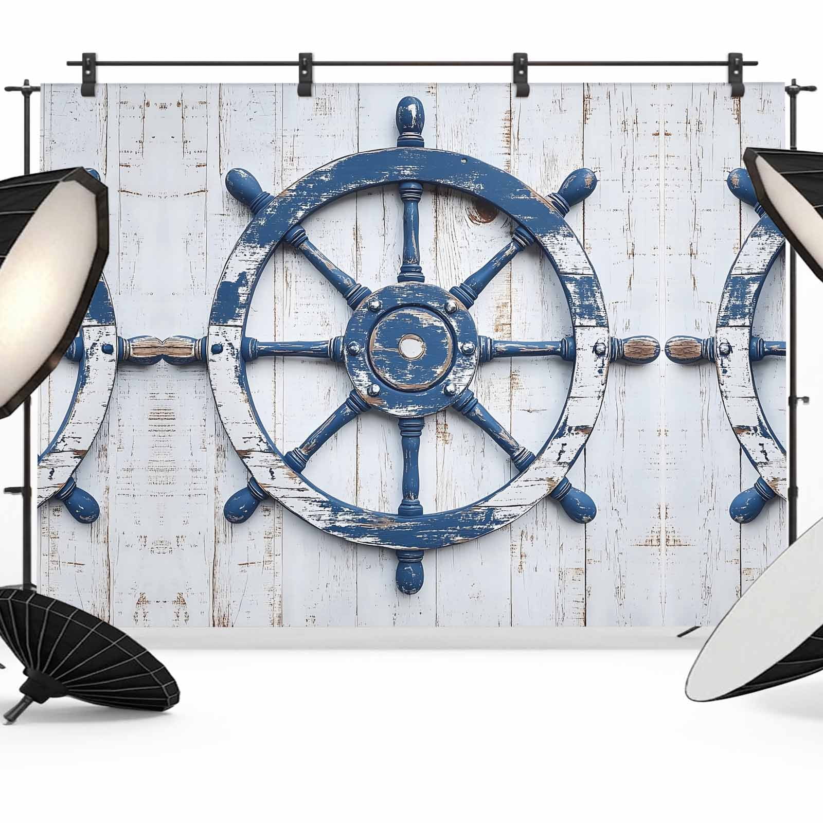 Retro Rudder Coastal Backdrop for Photography,Fabric Photo Background ...
