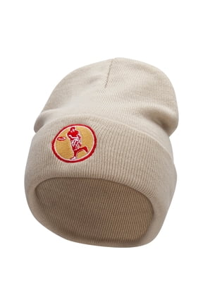 Retro Rugby Embroidered 12 Inch Long Knitted Beanie - Birch OSFM