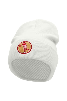 Retro Rugby Embroidered 12 Inch Long Knitted Beanie - White OSFM