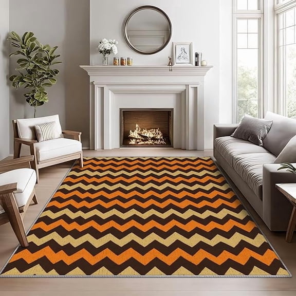 Retro Rugs for Living Room -70s Chevron Rug, Geometric Zigzag Area Rugs for Bedroom, Mid Century Abstract Washable Carpet for Entryway, Kitchen, Retro 70s Home Decor & Gifts 3 x 4ft