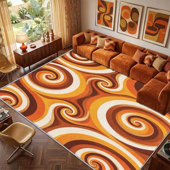 Retro Rugs for Living Room, Washable Rugs for Living Room, Psychedelic Vortex Patterned Indoor Carpet, Retro Decor for Home, Bedroom, Soft Non Slip Thin Design 5 x 8ft