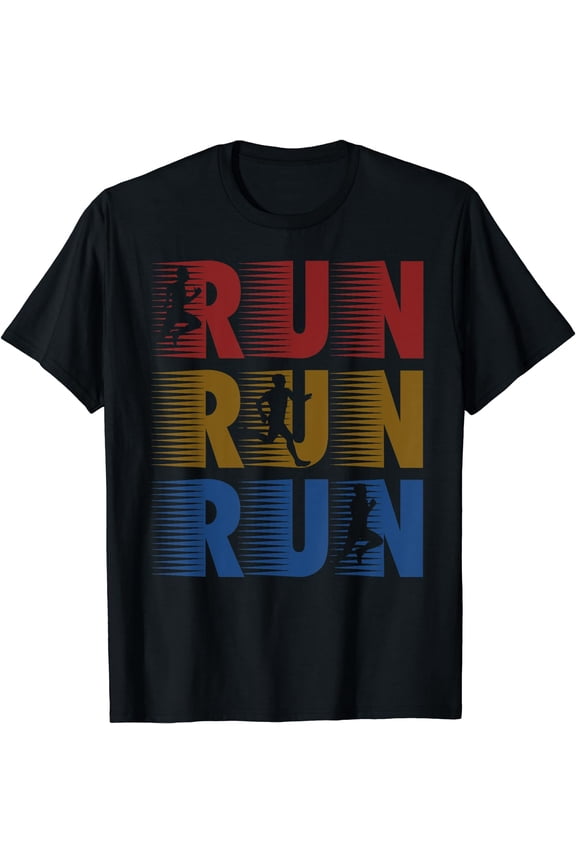 Retro Run Running Runner Gift T-Shirt Black Large