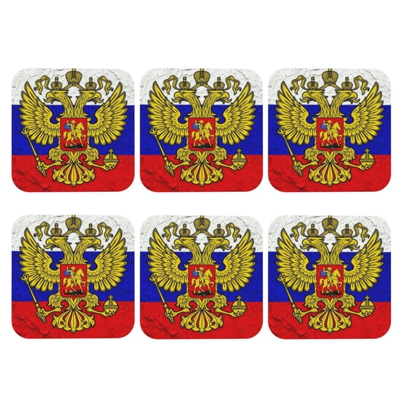 Retro Russian Flag Leather Drink Coasters for Drinks (6 Pack) for Tabletop Protection Square