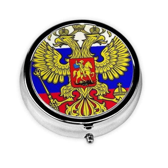 Retro Russian Flag Pill Case Pill Box Round 3 Compartment Small Pill Organizer For Purse Or Pocket Small Roud Pill Box