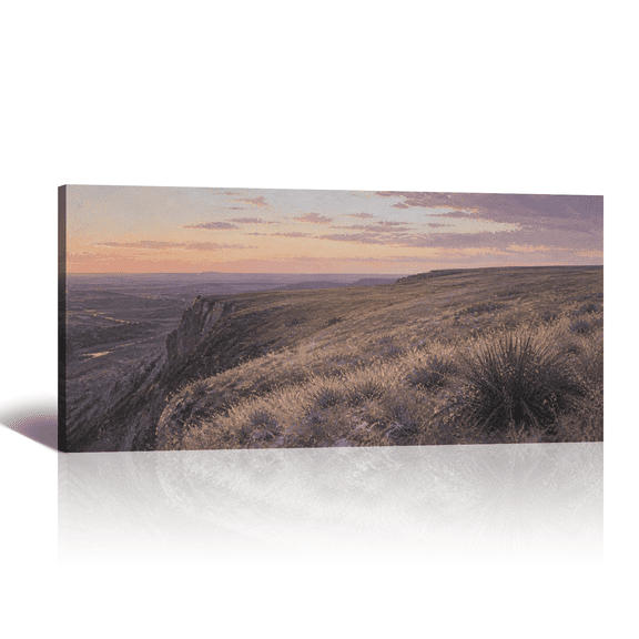 Retro Rustic Canvas Wall Art Cliff Plateau Sunset Scenery Picture Prints, Soft Nature Landscape Artwork Paintings for Living Room Bedroom Farmhouse Home Wall Decor