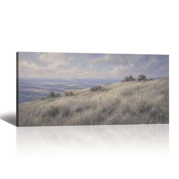 Retro Rustic Canvas Wall Art Lavender Hill Cloud Scenery Picture Prints, Soft Nature Landscape Artwork Paintings for Living Room Bedroom Farmhouse Home Wall Decor