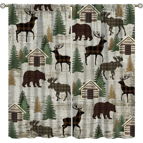 Retro Rustic Curtains,Country Western Farmhouse Cow Horse Blackout Window Treatments Drapes40x28 Inch
