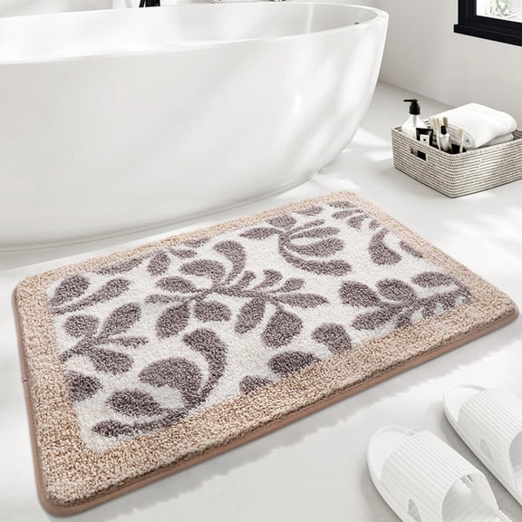 Retro Rustic Leaf Bath Mats for Bathroom Microfiber Fluffy Soft Absorbent Bathroom Floor Mats Non Slip Washable Bath Rugs Shower Bathtub Outside Mats (Leaf 3, 16x24inch)