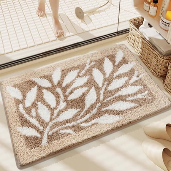 Retro Rustic Leaf Bath Mats for Bathroom Microfiber Fluffy Soft Absorbent Bathroom Floor Mats Non Slip Washable Bath Rugs Shower Bathtub Outside Mats (Leaf 3, 16x24inch)