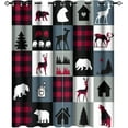 thumbnail image 1 of Retro Rustic Lodge Bear Blackout Curtains - Cabin Country Forest Bear Deer On Plaid Grommet Window Curtain Set Energy Saving Thermal Insulated Drapes For Living Room 26"W x 54"L (Pack of 2), 1 of 6