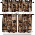 thumbnail image 1 of Retro Rustic Style Curtain Set, Moose Deer Bear Leaf Tree Country Style Farmhouse Window Valances and Tier Set for Kitchen Living Room Café Décor, 1 of 4