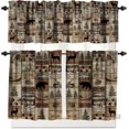 thumbnail image 1 of Retro Rustic Style Curtain Set, Vintage Moose Deer Bear Leaf Tree Country Style Farmhouse Cottage Cabin Window Valances and Tier Set for Kitchen Living Room Café Décor, 1 of 4