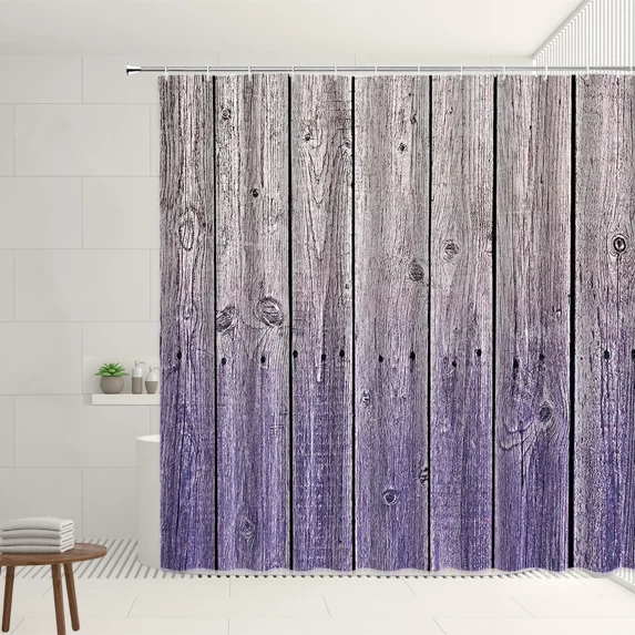 Retro Rustic Style Shower Curtain light blue gray Wood Board Wall Cloth Bathroom ration Curtains Set Hook Polyester Fabric