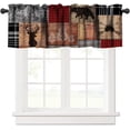 thumbnail image 1 of Retro Rustic Valance,Vintage Bear Deer Hunting Wildlife Blackout Curtain Valance,Black Red Plaid Check Western Country Short Window Treatments for Bedroom Living Room Kitchen,54x18in, 1 of 6