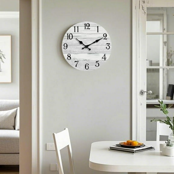 Retro Rustic Wall Clocks Battery Operated Silent Non Ticking,Country Round Wooden Clocks Farmhous Wall Decorations for Kitchen,Bathroom,Living Room,10 Inch