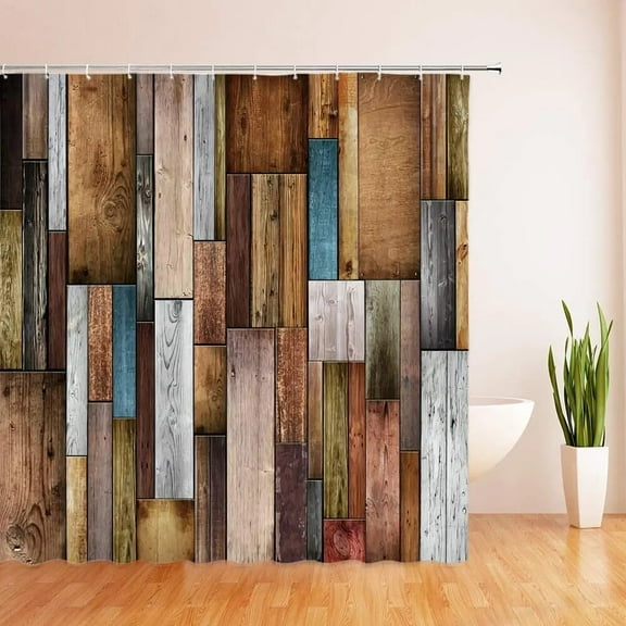 Retro Rustic Wood Doors Shower Curtains Vintage Farm Barn Old Door Home Decor Waterproof Polyester Fabric Bathroom Curtain Set