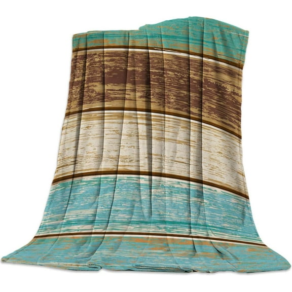 Retro Rustic Wood Texture Super Soft Throw Blankets Teal Green Brown Fluffy Fuzzy Flannel Bed Blanket Decorative for Home Sofa Couch Chair Living Bedroom (50x60 Inch)