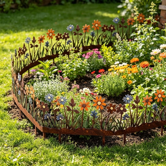 Retro Rustic Wrought Iron Flower Ornament With Ground Spike Colorful Outdoor Yard Garden Lawn Pathway Landscape Decor Stake