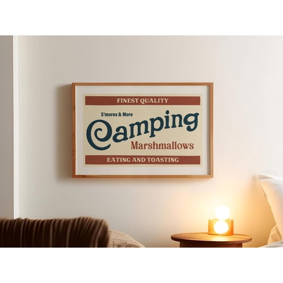 Retro S'mores Camping Print Rustic Camper Wall Art, Stretched Canvas 8x10in
