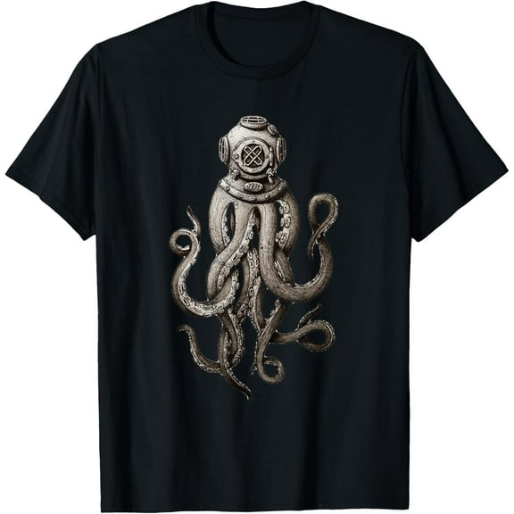 Retro SCUBA Diver Weird Octopus Design, Octopus Helmet Mens T-Shirt