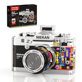 Retro SLR Camera Building Blocks, mechanical model with exposed internal structure, Ideal gift for photography and building block enthusiasts.