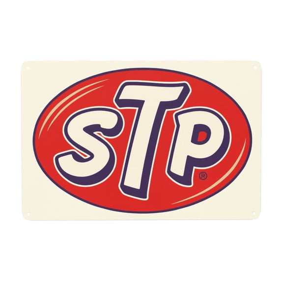 Retro STP Logo Metal Wall Decor Sign, 8x12 Inch - Vintage Style Iron Plaque with Pre-Drilled Holes for Easy Hanging, Weather Resistant Indoor/Outdoor Use, Rustic Garage or Man Cave Decor