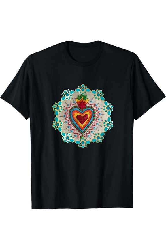 Retro Sacred Heart Mexican Folk Art Tops Corazon Mx Top T-Shirt