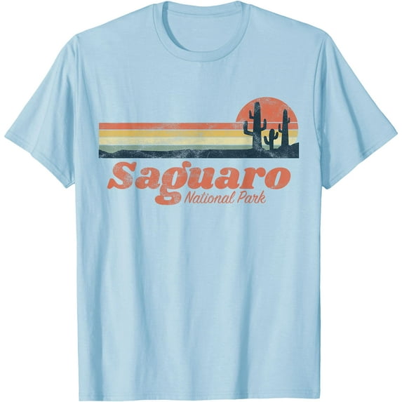 Retro Saguaro National Park Vintage Vibe Chest Stripe Cactus Unisex T-Shirt for Men Women Kids Toddler,Light Blue Color,Size 4T