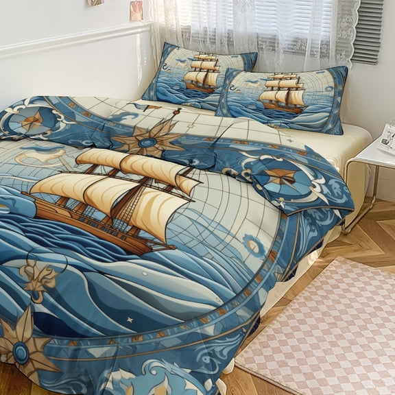 Retro Sail Bedding Set with Zipper Closure for Girls & Boys