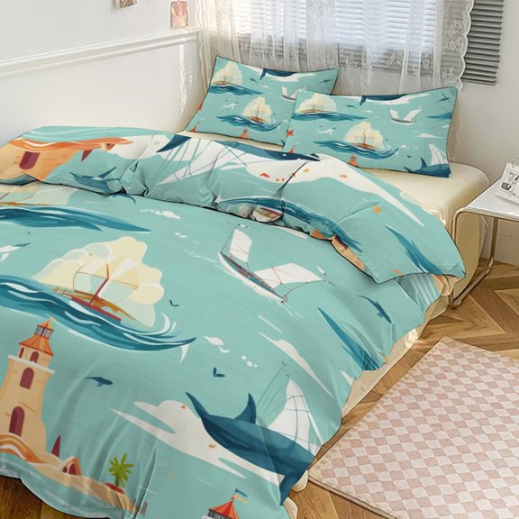 Retro Sail Bedding Sets Twin Duvet Cover 3 Piece Cute Bed Set for Boys Girls Kid