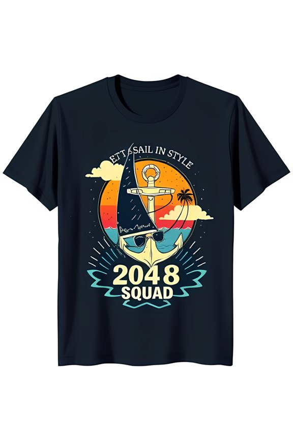 Retro Sailboat Sunset T-Shirt Let's Sail in Style 2048 Squad