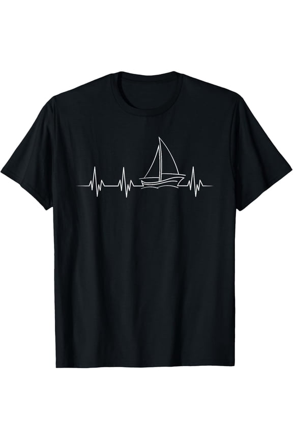 Retro Sailing Heartbeat Sailboat EKG Nautical Boating Graphic T-Shirt Funny Sailor Captain Gift Tee for Men Women