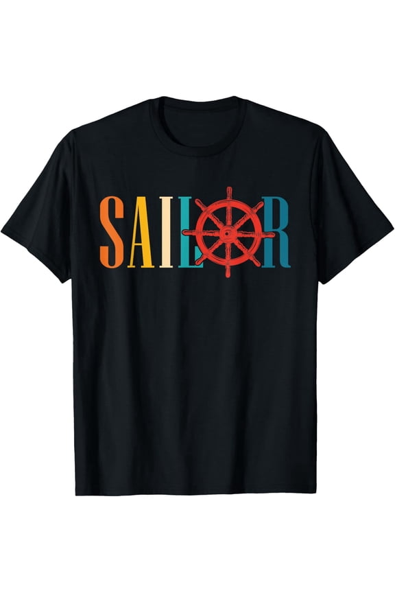 Retro Sailor Nautical Ship Wheel Graphic T-Shirt Vintage Boating Captain Tee for Men and Women Ocean Sea Life Apparel