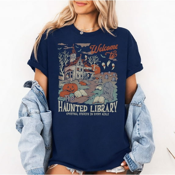 Retro Salem Welcome To The Haunted Library Bookish Halloween Costume T-Shirt, Fullsizes S-5XL Multicolors T-Shirt