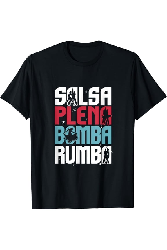 Retro Salsa Plena Bomba Rumba Latin Dance Graphic T-Shirt - Funny Caribbean Music Dancer Tee for Men and Women