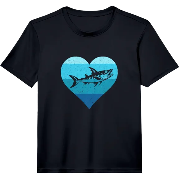 Retro Saltwater Fish Lover Heart Barracuda Fishing Barracuda Performance T-Shirt