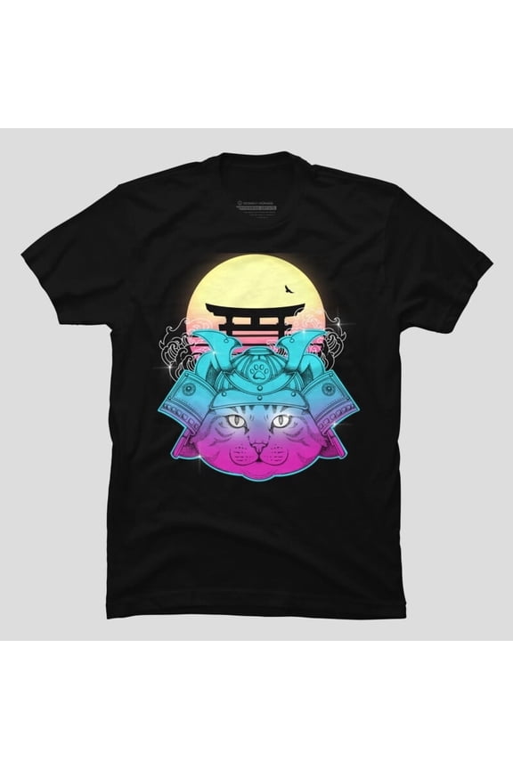 Retro Samurai Cat Vintage Japanese Warrior Cartoon H10095 T-Shirt, for Men and Women, Up to Size 5XL