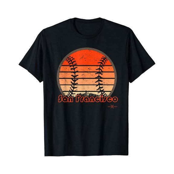 Retro San Francisco Baseball Sunset with Vintage SF Skyline T-Shirt, Unisex T-Shirt