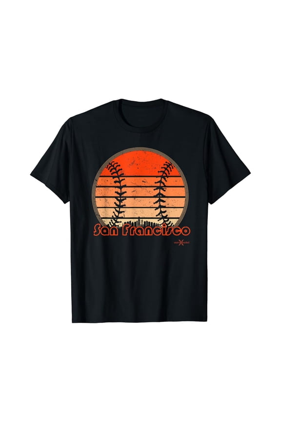 Retro San Francisco Baseball Sunset with Vintage SF Skyline T-Shirt