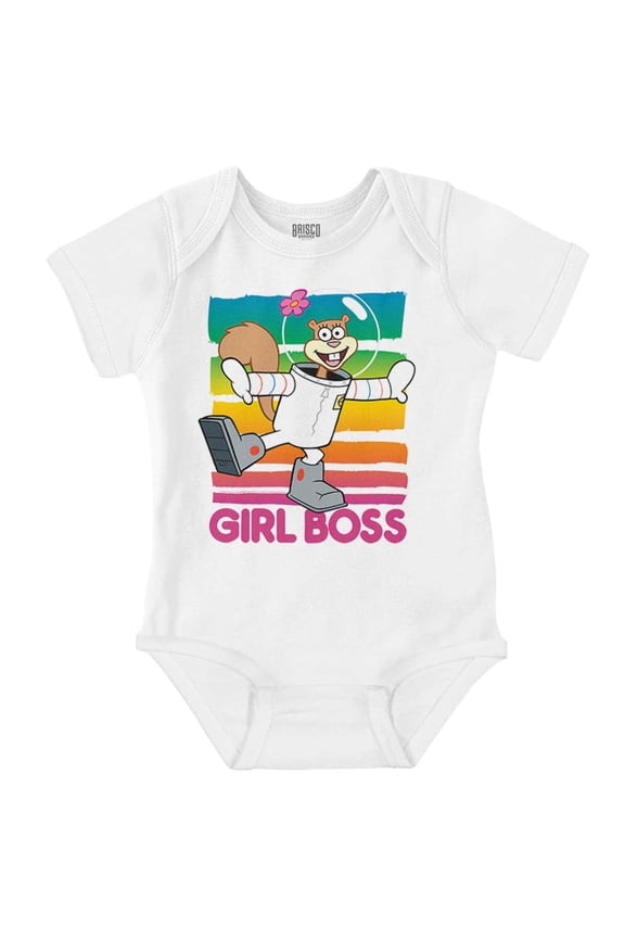 Retro Sandy Cheeks Cartoon Girl Boss Baby Girl Short Sleeve Printed Bodysuit Brisco Brands NB