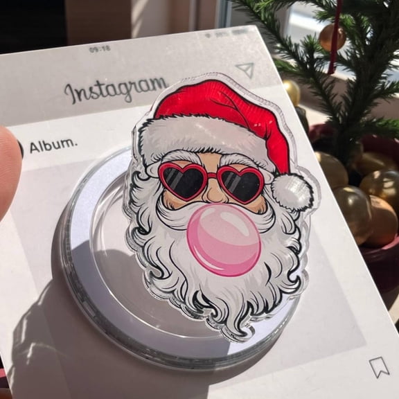 Retro Santa Blowing Bubble Phone, Christmas, Funny Santa With Phone Grip, Everyday Style Phone Holder, E-Reader Accessory