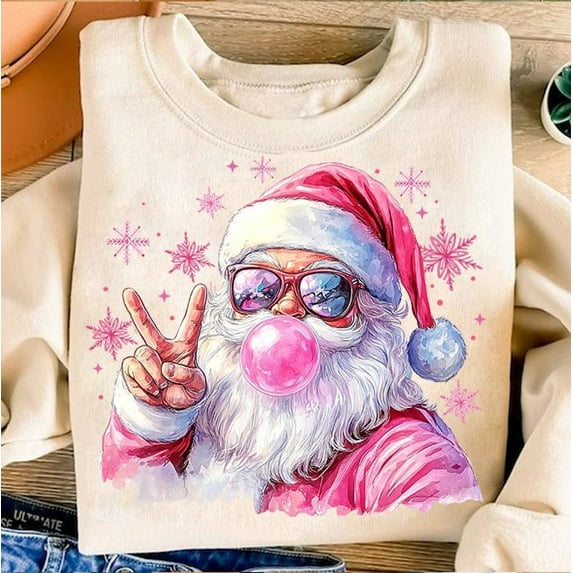 Retro Santa Christmas Blowing Bubble Sweatshirt, Funny Santa with Sunglasses Shirt, Vintage Merry Christmas Sweatshirt, Holiday Santa Christmas Shirt