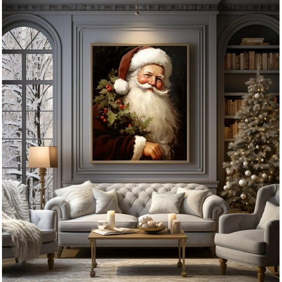 Retro Santa Christmas Poster Wall Decor Canvas Art Santa Prints Painting Picture Artwork Home Christmas Decoration No Frame