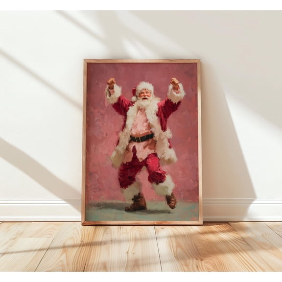 Retro Santa Claus Dancing Christmas Wall Decor Unframed Paper Print