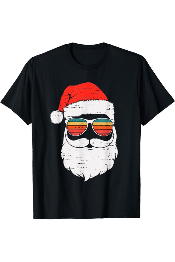 Retro Santa Face Sunglassed Christmas In July Summer Xmas T-Shirt